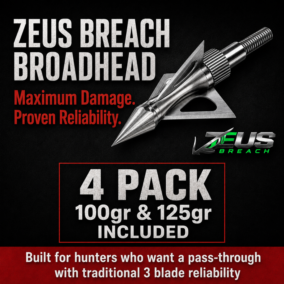 Zeus Breach Broadheads – 4 Pack (100gr & 125gr Tips)