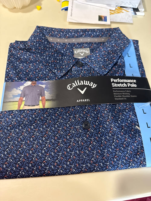 Callaway Performance Stretch Polo navy patterned front packaging