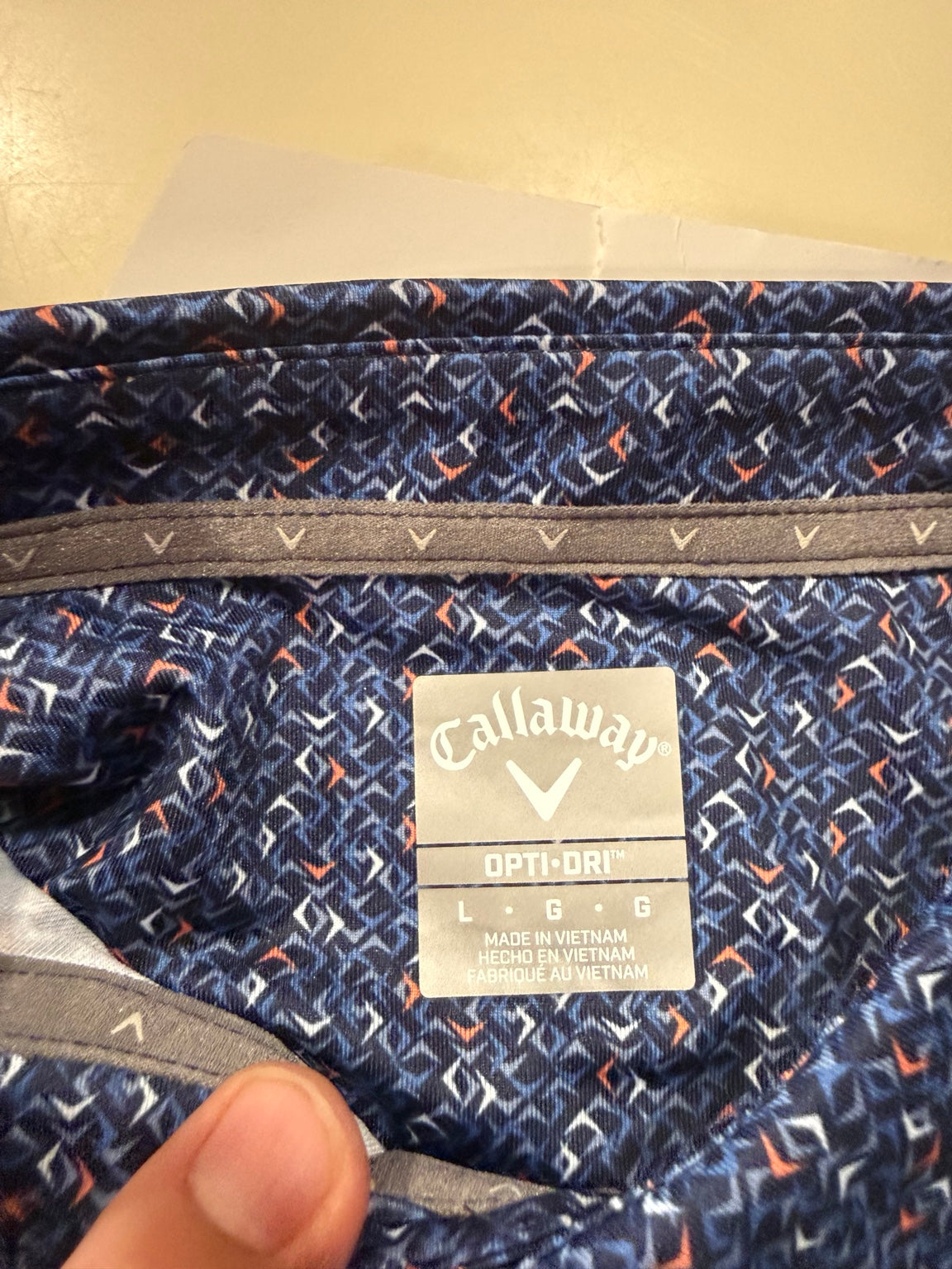 Callaway Opti-Dri polo interior label size Large