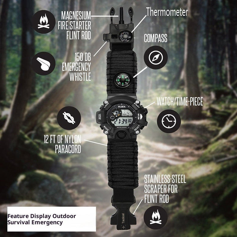 Parachute Cord Outdoor Watch – Waterproof, Compass & Whistle
